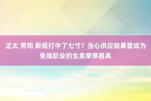 正太 男同 新规打中了七寸？当心供应链暴雷成为免强职业的生意摩擦器具