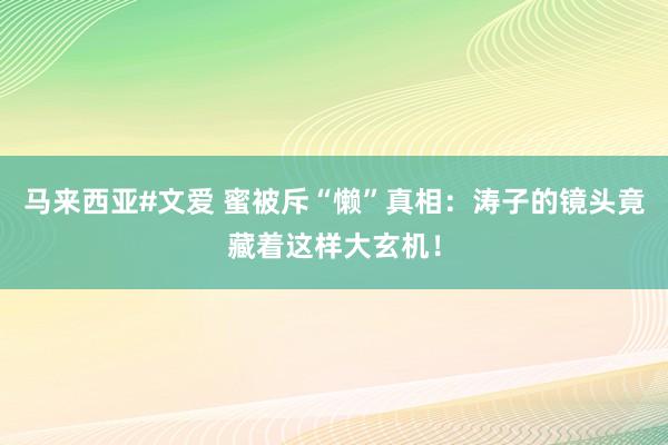 马来西亚#文爱 蜜被斥“懒”真相：涛子的镜头竟藏着这样大玄机！