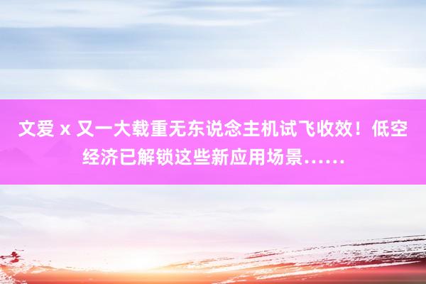 文爱 x 又一大载重无东说念主机试飞收效！低空经济已解锁这些新应用场景……