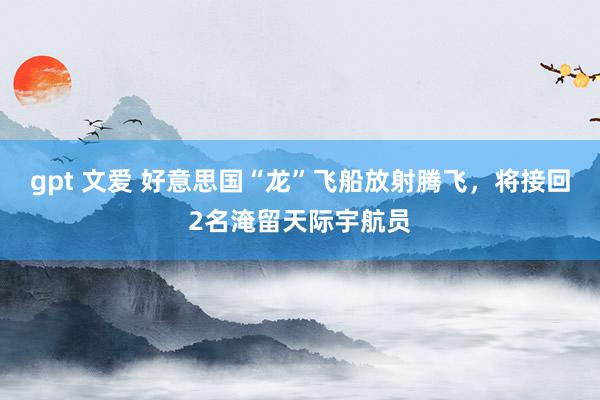 gpt 文爱 好意思国“龙”飞船放射腾飞，将接回2名淹留天际宇航员